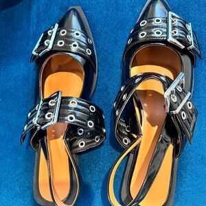 Kitulandy Women Buckle Ballet Flats Slingback Comfortable Pointed Toe Shoes Bla